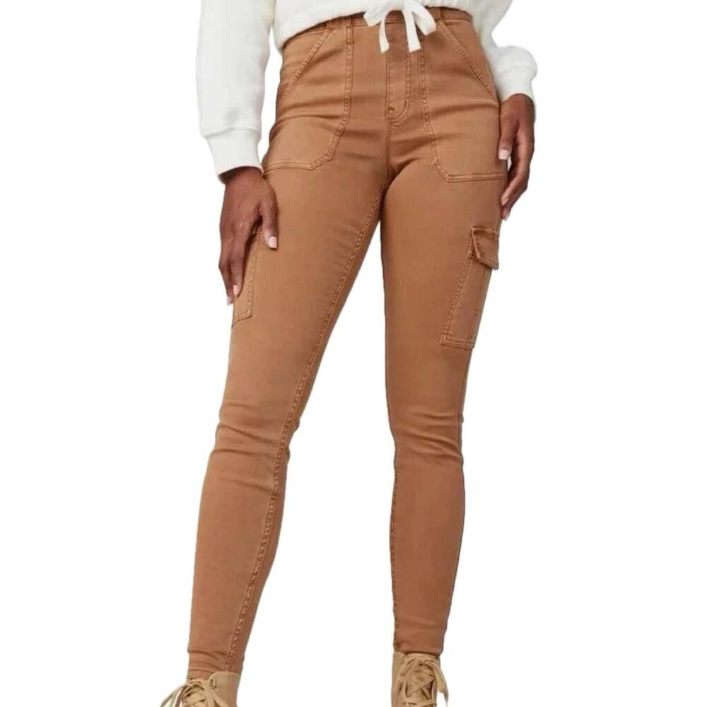 SPANX Honey Glow Tan Brown Stretch Twill Ankle Cargo Skinny Pull On Pants size M